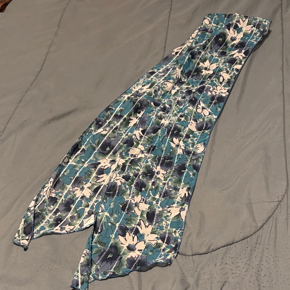 60”x6” teal scarf with sparkly thread and sequins
